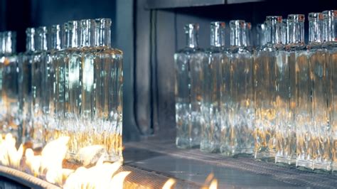 Annealing Process Of Glass Bottles With Them Being Removed From The Conveyor Afterwards Stock