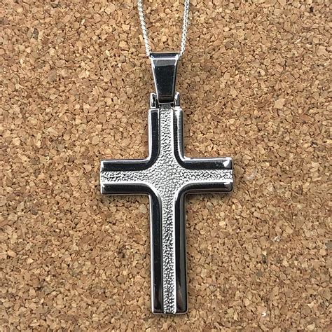 Large Sterling Silver Cross Pendant 48mm X 23mm With Sterling Silver