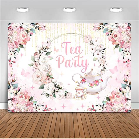 Amazon Mocsicka Tea Party Backdrop Let S Partea Pink Floral