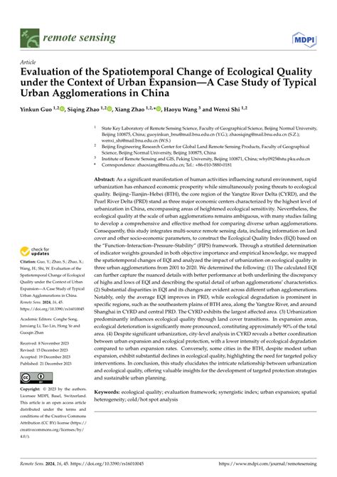 PDF Evaluation Of The Spatiotemporal Change Of Ecological Quality