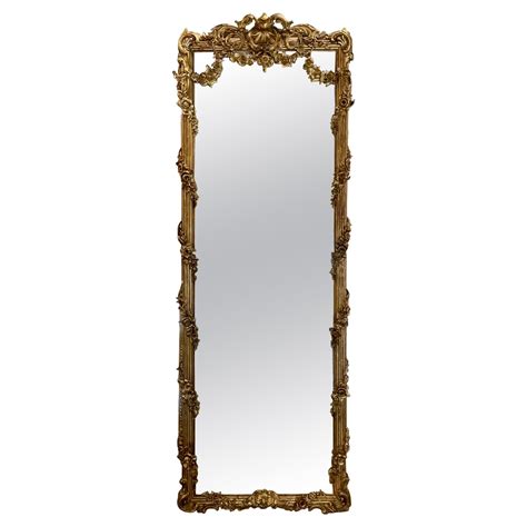 19th Century French Louis XV Style Giltwood Floor Mirror For Sale At