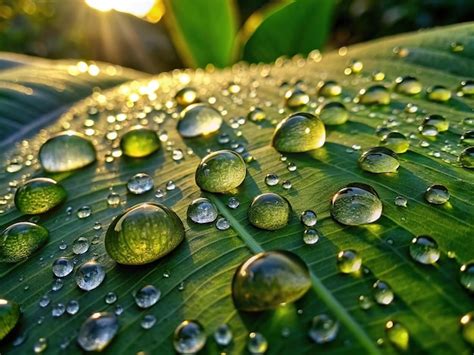 Grandes Y Hermosas Gotas De Agua De Lluvia Transparente En Una Hoja