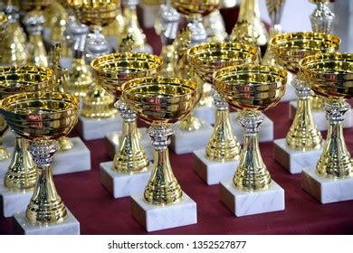 Many Shiny Trophies Rows Stock Photo 720819673 Shutterstock