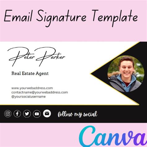 Email Signature Template With Logo & Photo Editable Canva Signature ...