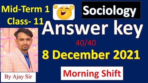 Answer Key Sociology Class 11 Mid Term Ll Morning Shift Ll Class 11