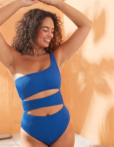 Aerie Crinkle Cut Out One Shoulder One Piece Swimsuit