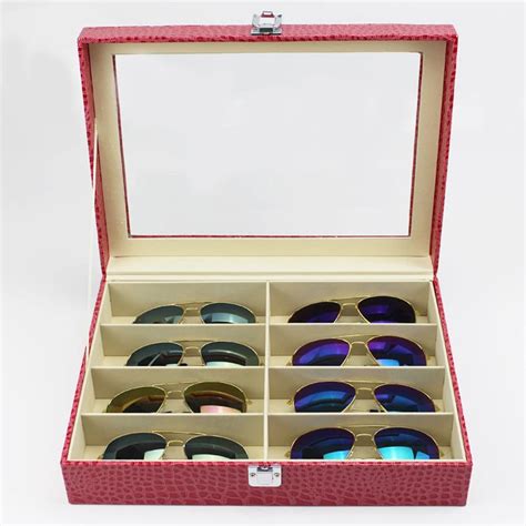 High Quality Leather 8 Grids Glasses Storage Box Men Women Sunglasses