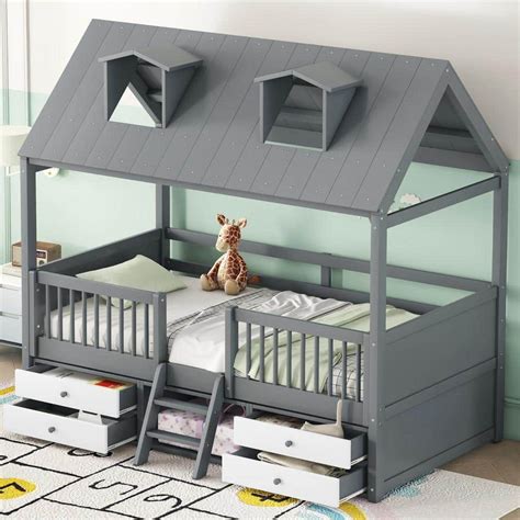 Reviews For Harper Bright Designs Gray Wood Frame Twin Size House