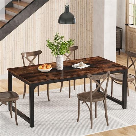 BYBLIGHT Roesler Rustic Brown Engineered Wood 79 In 4 Legs Dining