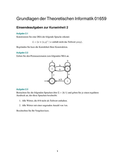 Ea Einsendeaufgaben Des Wintersemesters F R Grundlagen Der