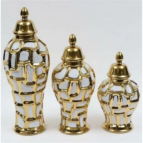 This White And Gold Ginger Jar Set Is A Must Have In Your Home The