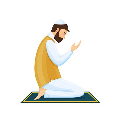 Man Praying On Knees Communicating With God With Eyes Closed Stock Illustration - Download Image ...