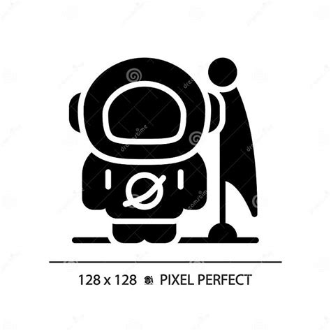 Man On Moon Pixel Perfect Black Glyph Icon Stock Illustration