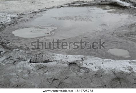 Bubbling Crater Mud Volcano Close View Stock Photo