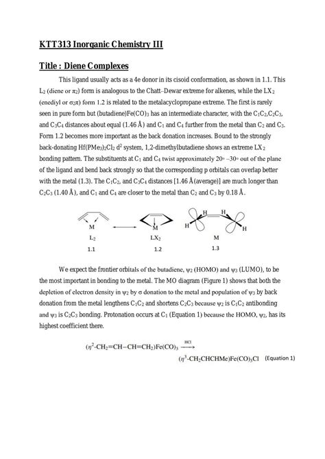 Diene Complexes | KTT313 - Inorganic Chemistry III - USM | Thinkswap