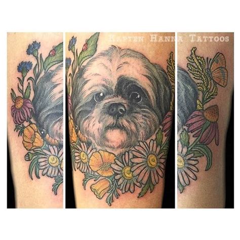 Shih Tzu And Flowers Tattoo By Hanna Sandstrom Neotraditional