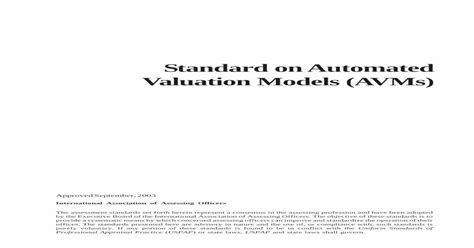 Standard On Automated Valuation Models Avmsstandard On Automated