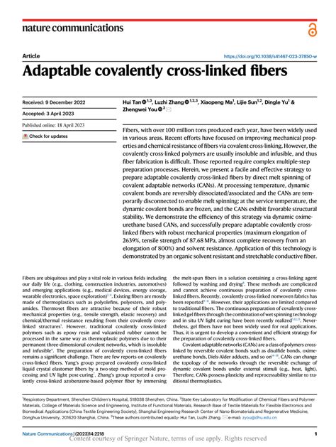 PDF Adaptable Covalently Cross Linked Fibers