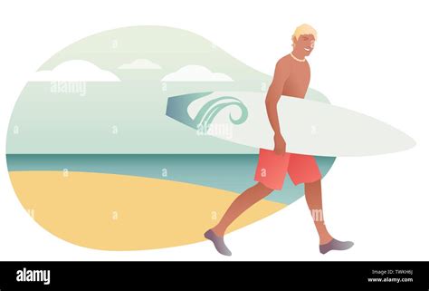 Man Carrying A Surfboard Stock Vector Images Alamy