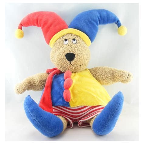 Doudou Ours Arlequin Rouge Jaune Bleu Petit Descamps