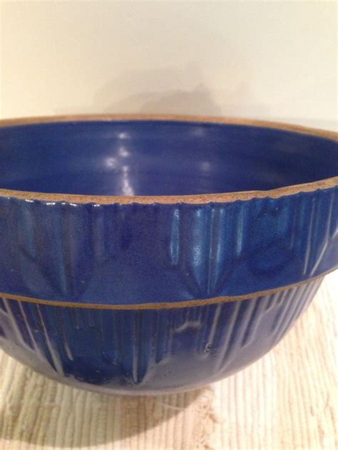 Vintage Blue Crock Stoneware Bowlyellow Warefarmhousepottery Bowl