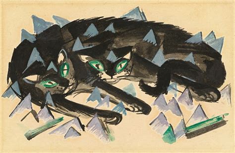 Zwei Liegende Schwarze Katzen By Franz Marc Artvee