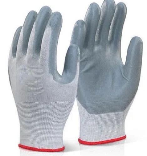 Grey Full Finger Plain Nitrile Coated And Soft Cotton Electrical Hand