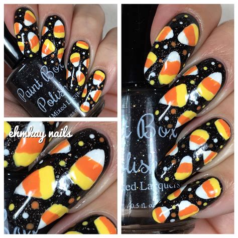 Ehmkay Nails Halloween Nail Art Candy Corn Nail Art With Dots