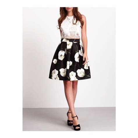 Shein Sheinside Black High Waist Floral Flare Skirt Floral Flare