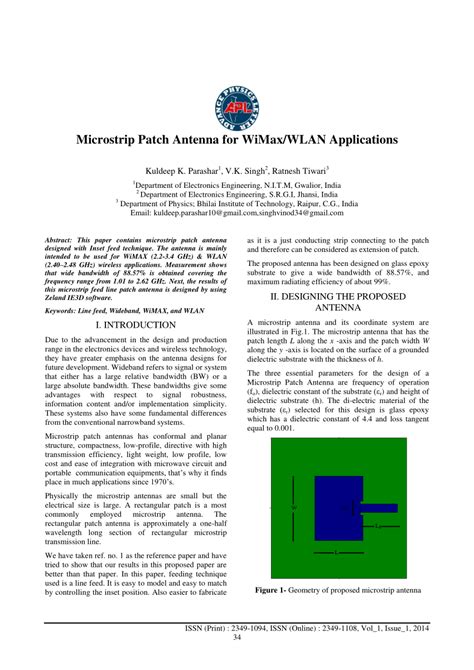 (PDF) Microstrip Patch Antenna for WiMax/WLAN Applications