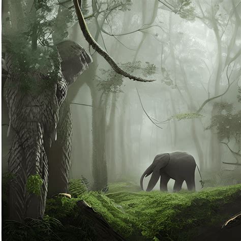 Un Bosque Envuelto En Niebla Al Amanecer Un Elefante Escondido Detr S