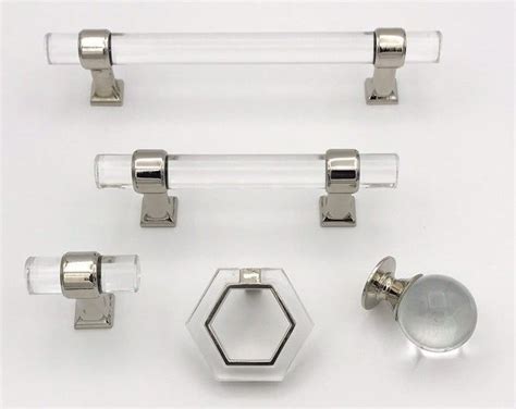 Lucite Nickel Transitional Drawer Pull Cabinet Etsy Shower Door