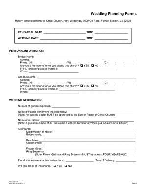 Fillable Online Return Completed Form To Christ Church Attn Weddings