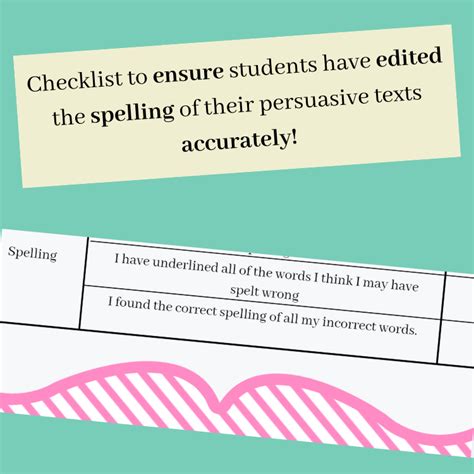 Persuasive Texts Editing Checklist Editing Opinion Writing ANCHOR