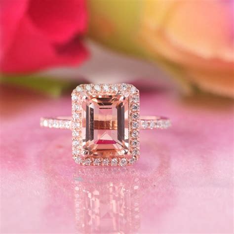 Emerald Cut Morganite Ring 10x8mm Emerald Cut Pink Morganite Ring Bridal Promise Ring