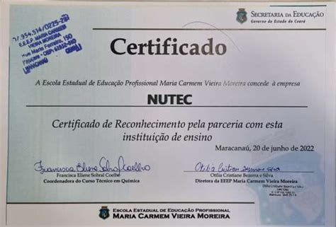 Nutec Recebe Certificado De Reconhecimento Por Parceria Com Instituição