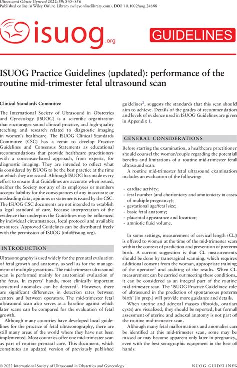 ISUOG Practice Guidelines Updated Performance Of The Routine Mid