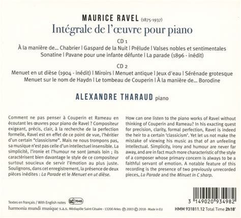 Alexandre Tharaud Ravel L Oeuvre Pour Piano Integrale CD