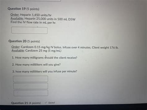 Solved Question 19 5 Points Order Heparin 1 450 Units Hr Chegg