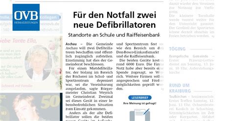 Für den Notfall zwei neue Defibrillatoren OVB Heimatzeitungen