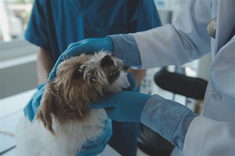 Veterinário Examinando Cachorro E Gato Cachorrinho E Gatinho No Médico