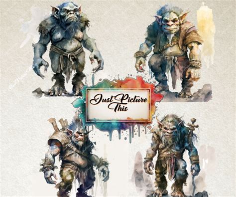 ArtStation - Giant Troll Clipart Fantasy clipart Bundle Watercolor Clipart of Norse Frost Jotunn ...