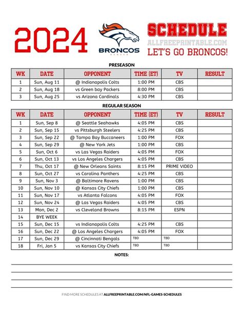 2024 Denver Broncos Schedule Free Printable