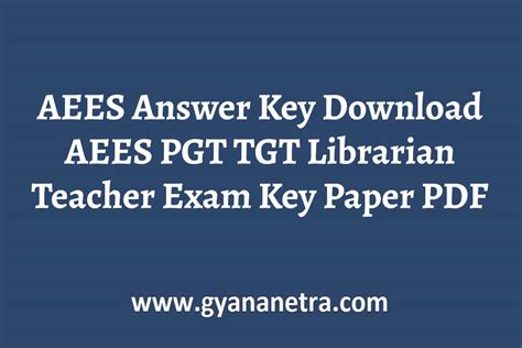 AEES Answer Key 2022 AEES PGT TGT Librarian Teacher Exam Key Paper PDF