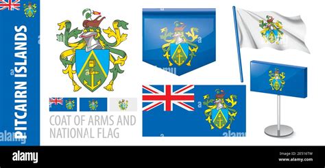 Vector Set Of The Coat Of Arms And National Flag Of Pitcairn Islands