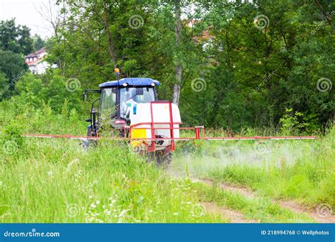 Pest Control Vehicle Spraying Insecticides Or Pesticides Ragweed Hay