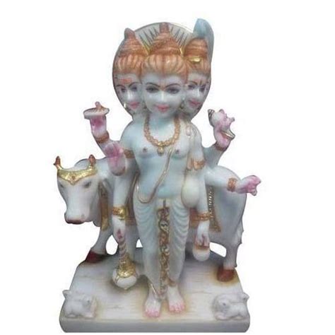 Durable Handmade Glossy White Marble Lord Dattatreya Statue At Best