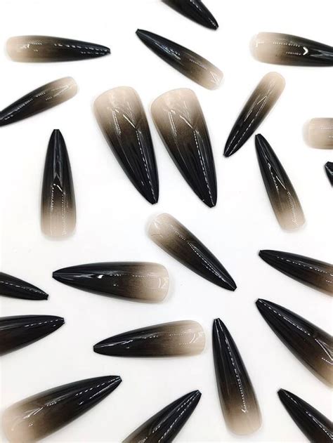 Instantly Upgrade Your Look With 24pcs Long Stiletto Black Glossy Ombre