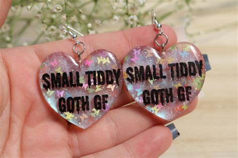 Handmade Epoxy Small Tiddy Goth Gf Heart Earrings With Etsy