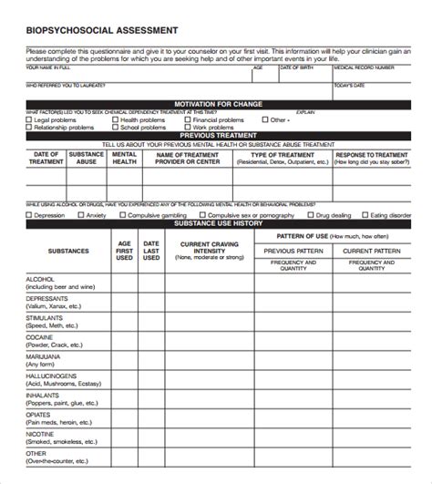 Biopsychosocial Assessment Template Free Portal Tutorials 63840 Hot